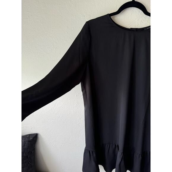 NWT Halogen Crew Neck Ruffle Hemline Black Long Sleeve Petite Dress Size L - Picture 3 of 5